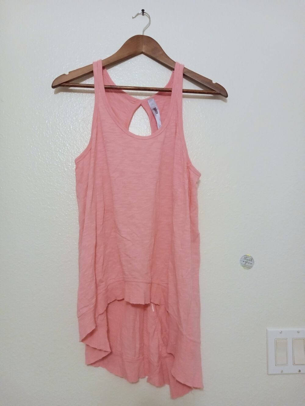 Wilt Asymmetrical High Low Tank Top Pink Keyhole Cutout 100% Cotton Slub SZ M